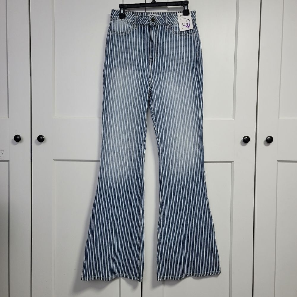 Windsor Bri high-rise pinstripe flare jeans, 11 View 2